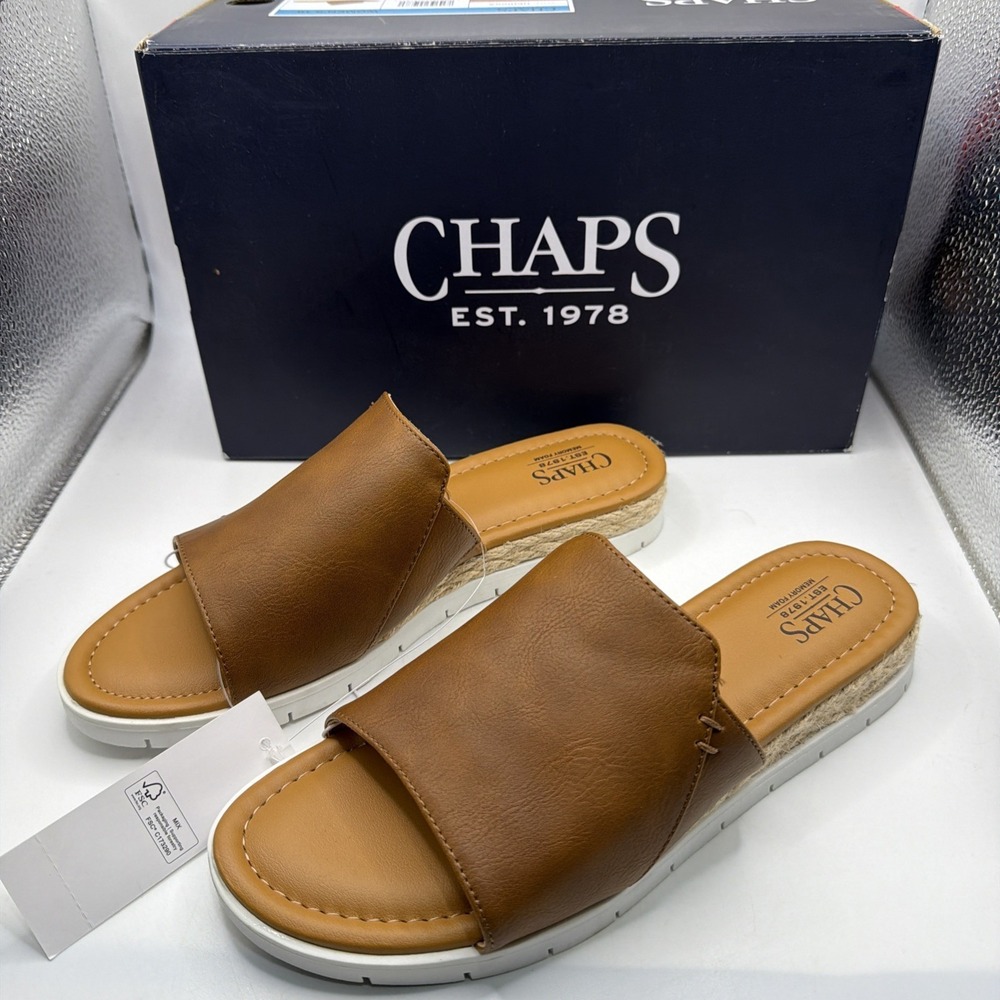 Chaps Womens Sandals Tan Memory Foam Durable Flexible Backless Slide Size 7